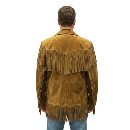 Brown Western Suede Leather Fringe Cowboy Jacket NLS-097