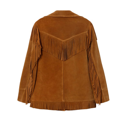 Brown Western Suede Leather Fringe Cowboy Jacket NLS-099