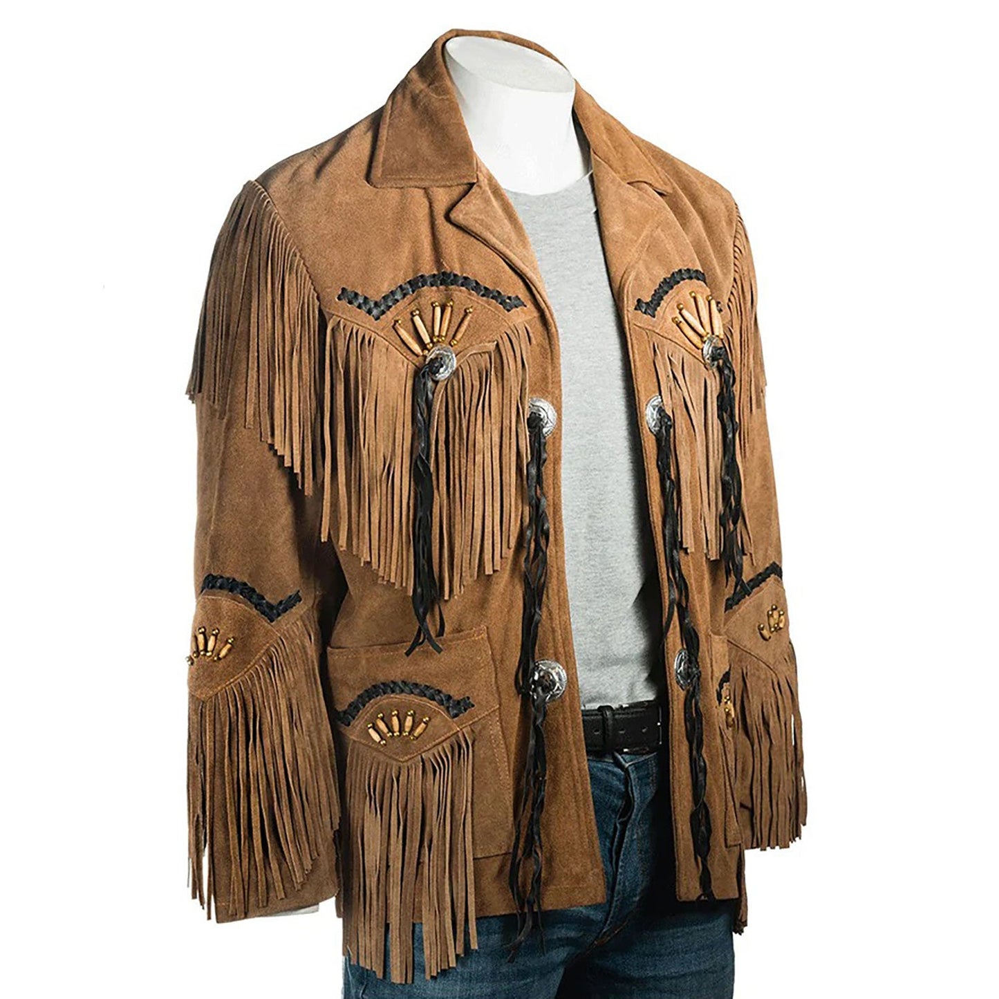 Brown Western Suede Leather Fringe Cowboy Jacket NLS-104