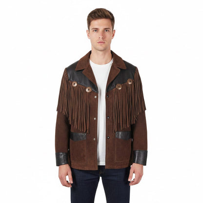 Brown Western Suede Leather Fringe Cowboy Jacket NLS-105