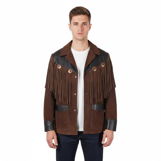 Brown Western Suede Leather Fringe Cowboy Jacket NLS-105