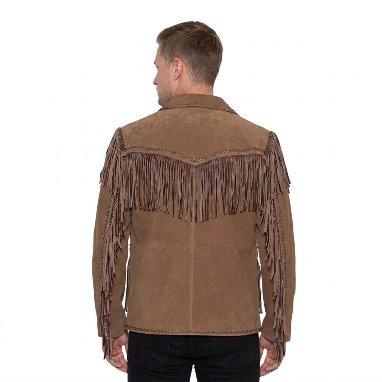 Brown Western Suede Leather Fringe Cowboy Jacket NLS-107