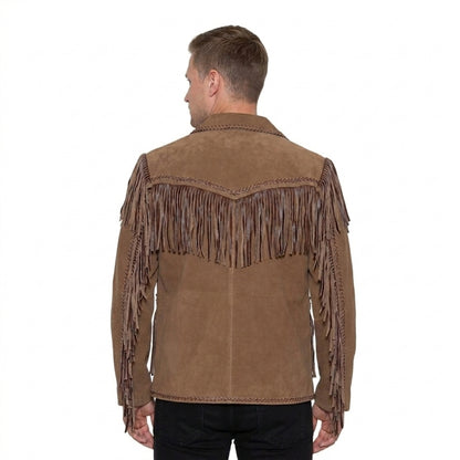 Brown Western Suede Leather Fringe Cowboy Jacket NLS-107