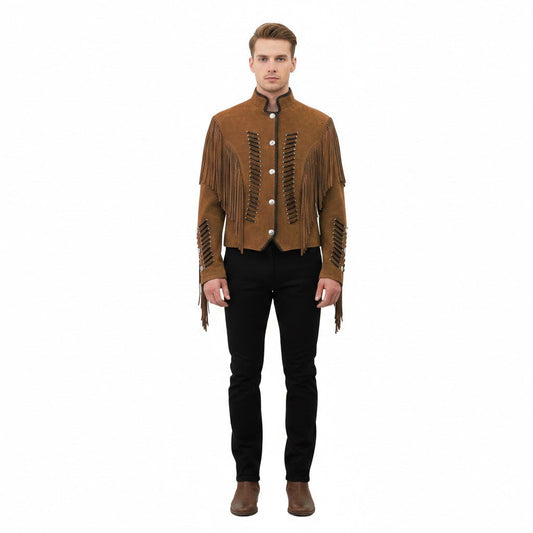 Brown Western Suede Leather Fringe Cowboy Jacket NLS-117