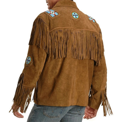 Brown Western Suede Leather Fringe Cowboy Jacket NLS-119