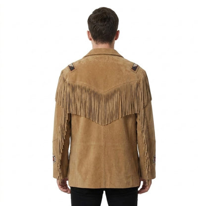 Brown Western Suede Leather Fringe Cowboy Jacket NLS-123