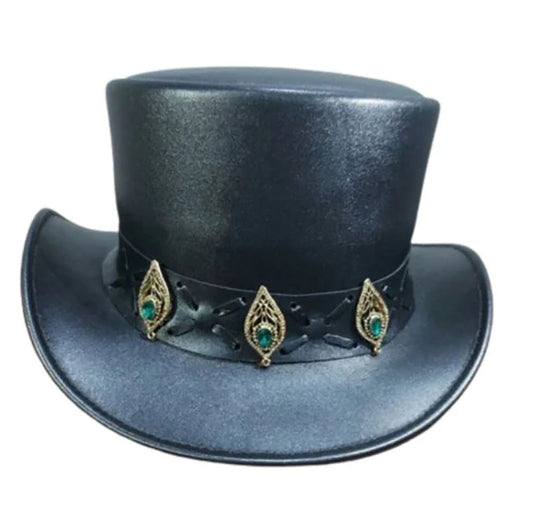 El Dorado Steampunk Deadman Biker Diamond Crown Stylish Band Leather Hat NLS-265