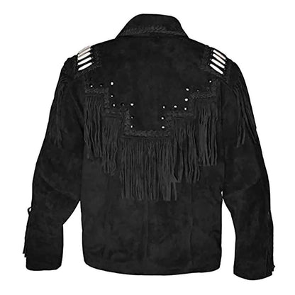 Fringe Bone Suede Leather Cowboy Jacket NLS-254