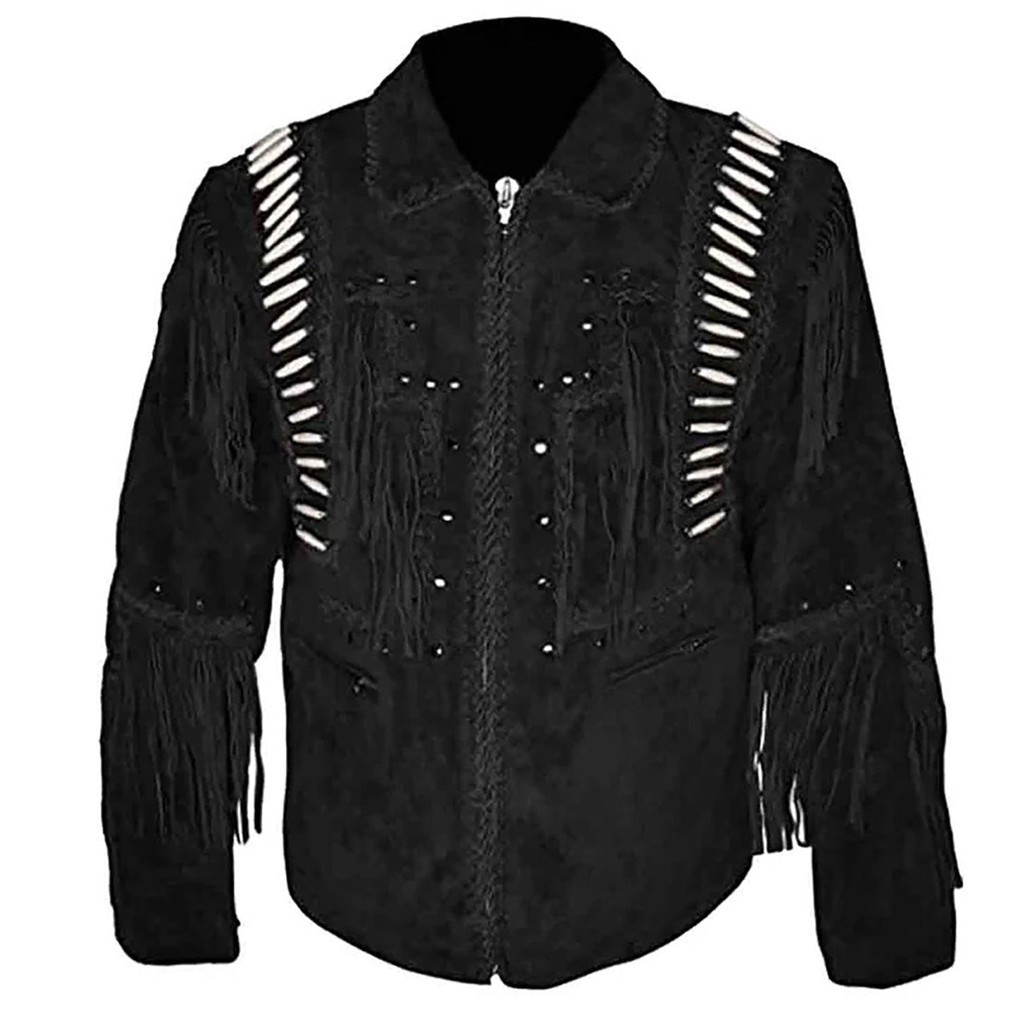 Fringe Bone Suede Leather Cowboy Jacket NLS-254