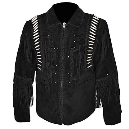 Fringe Bone Suede Leather Cowboy Jacket NLS-254