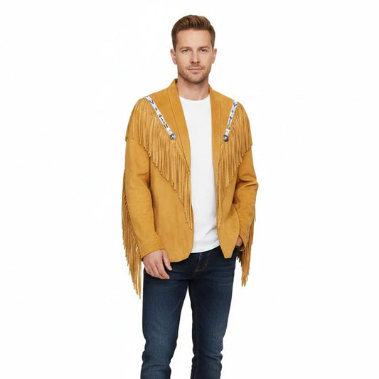 Golden Western Suede Leather Fringe Cowboy Jacket NLS-065