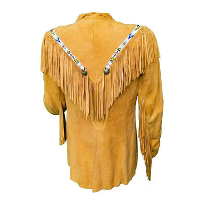 Golden Western Suede Leather Fringe Cowboy Jacket NLS-065