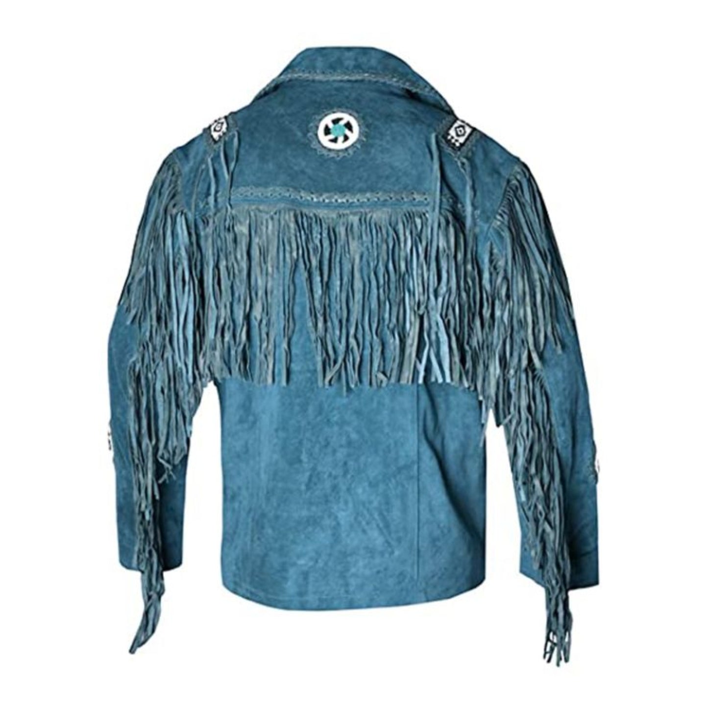 Gray Western Suede Leather Fringes Beaded Cowboy Jacket NLS-064