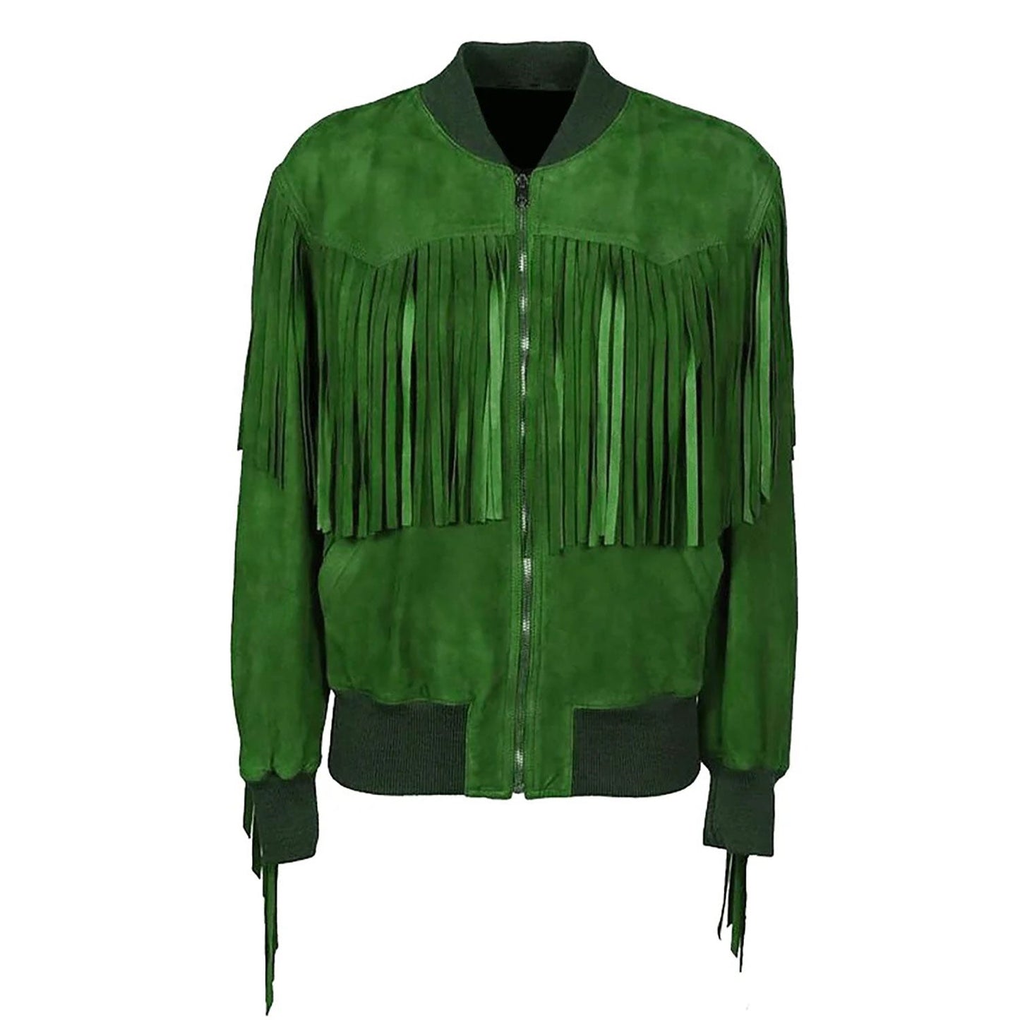 Green Western Suede Leather Fringe Cowboy Jacket NLS-059