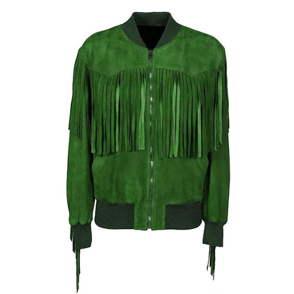 Green Western Suede Leather Fringe Cowboy Jacket NLS-059