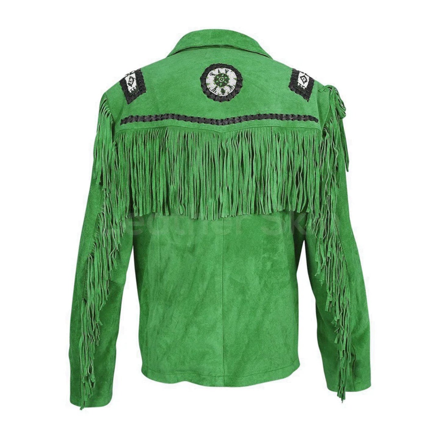Green Western Suede Leather Fringe Beaded Cowboy Jacket NLS-062
