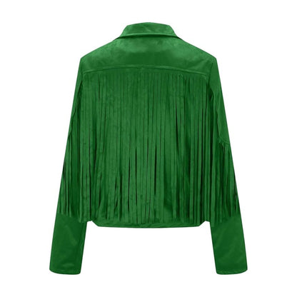 Green Western Suede Leather Fringe Cowboy Jacket NLS-059
