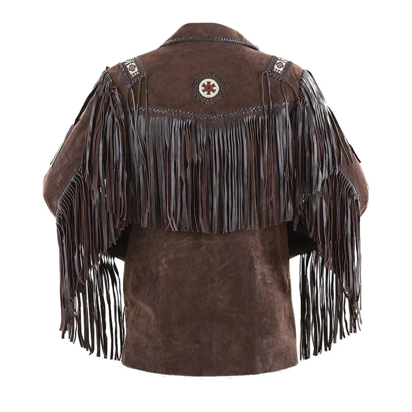 Grey Western Leather Fringe Beaded Cowboy Jacket NLS-058