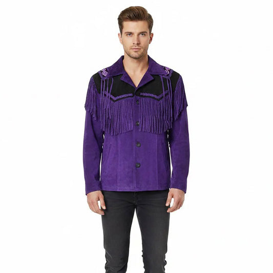 Purple Western Suede Fringe Beaded Cowboy Jacket NLS-057