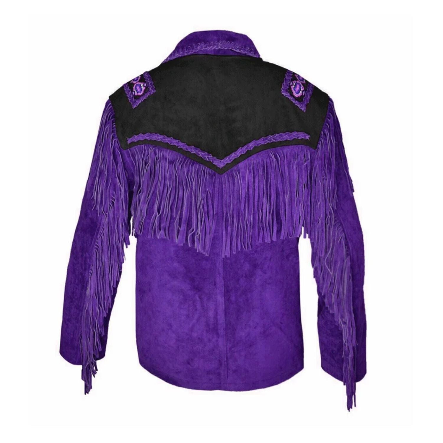 Purple fringe jacket with black accents - Native Leather Shop