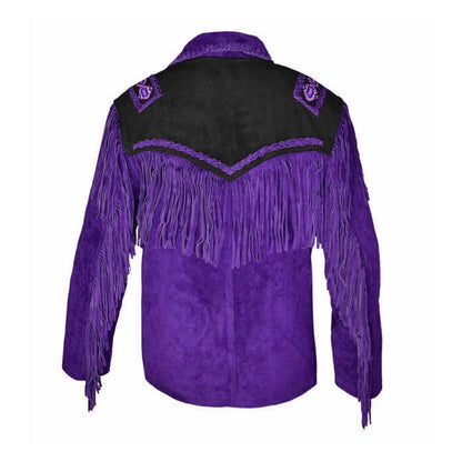 Purple fringe jacket with black accents - Native Leather Shop