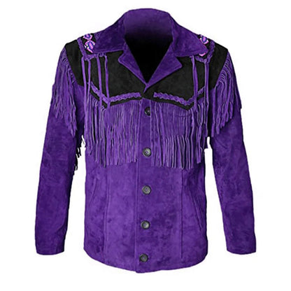 Purple Western Suede Fringe Beaded Cowboy Jacket NLS-057