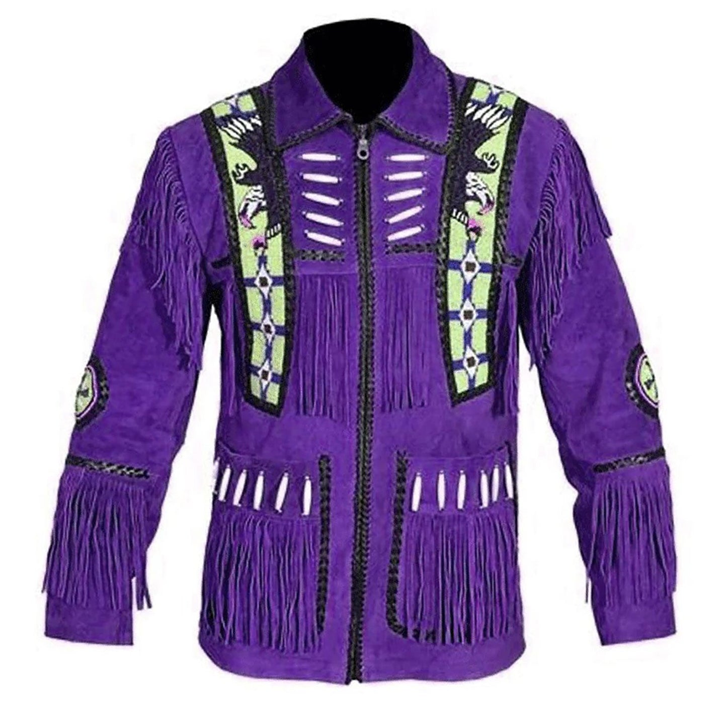 Purple Western Suede Fringe Eagle Beaded Cowboy Jacket NLS-056