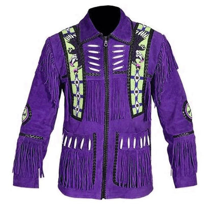 Purple Western Suede Fringe Eagle Beaded Cowboy Jacket NLS-056