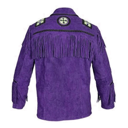 Purple Western Suede Fringe Eagle Beaded Cowboy Jacket NLS-056