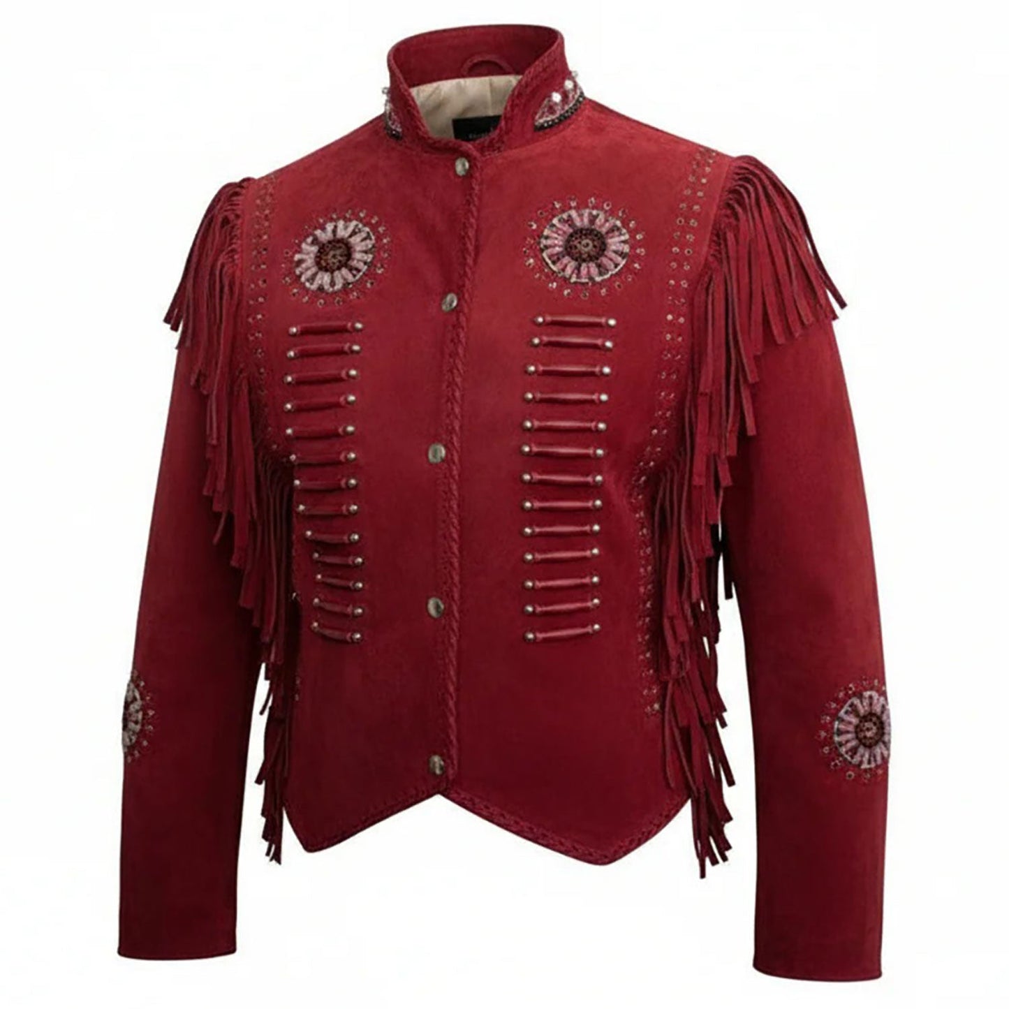 Red Western Fringe Leather Jacket for Women Cowgirl Style NLS-067