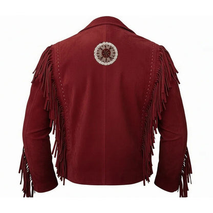 Red Western Fringe Leather Jacket for Women Cowgirl Style NLS-067