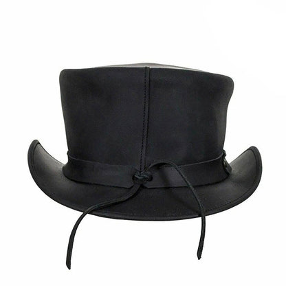 Steampunk Deadman Hat Black Cowhide Leather Biker Style NLS-263