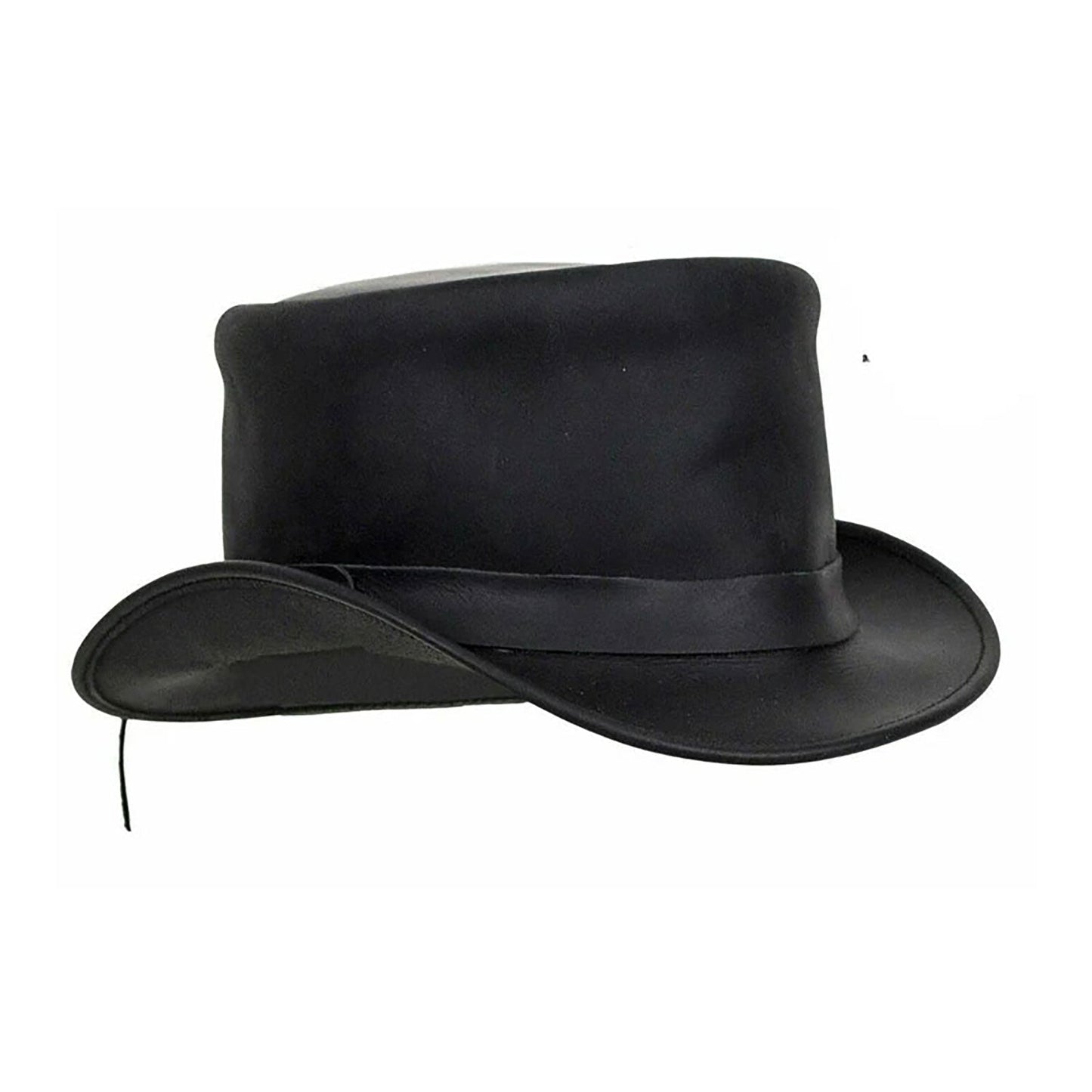 Steampunk Deadman Hat Black Cowhide Leather Biker Style NLS-263