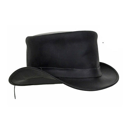 Steampunk Deadman Hat Black Cowhide Leather Biker Style NLS-263