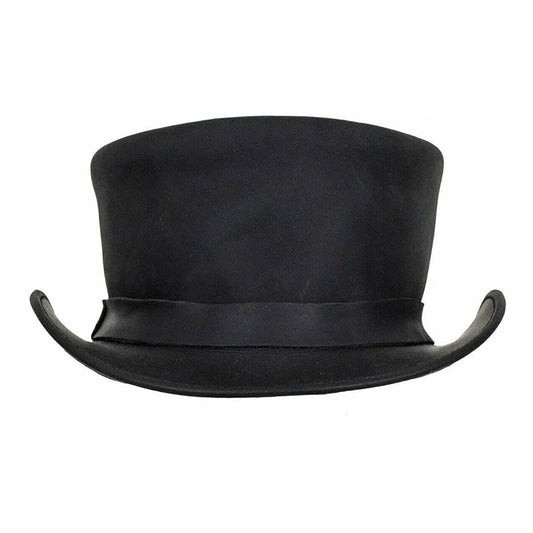 Steampunk Deadman Hat Black Cowhide Leather Biker Style NLS-263