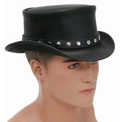 Steampunk El Dorado Deadman Leather Biker w/ Rivet Trim Hatband Leather Hat NLS-264