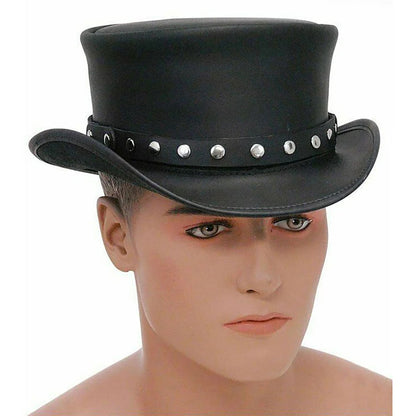 Steampunk El Dorado Deadman Leather Biker w/ Rivet Trim Hatband Leather Hat NLS-264
