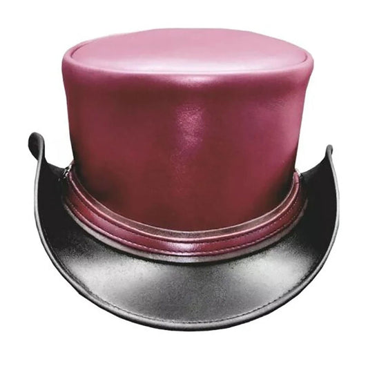 Steampunk Mens Cowhide Black Brownish Purple Contrast Biker Leather Hat NLS-259
