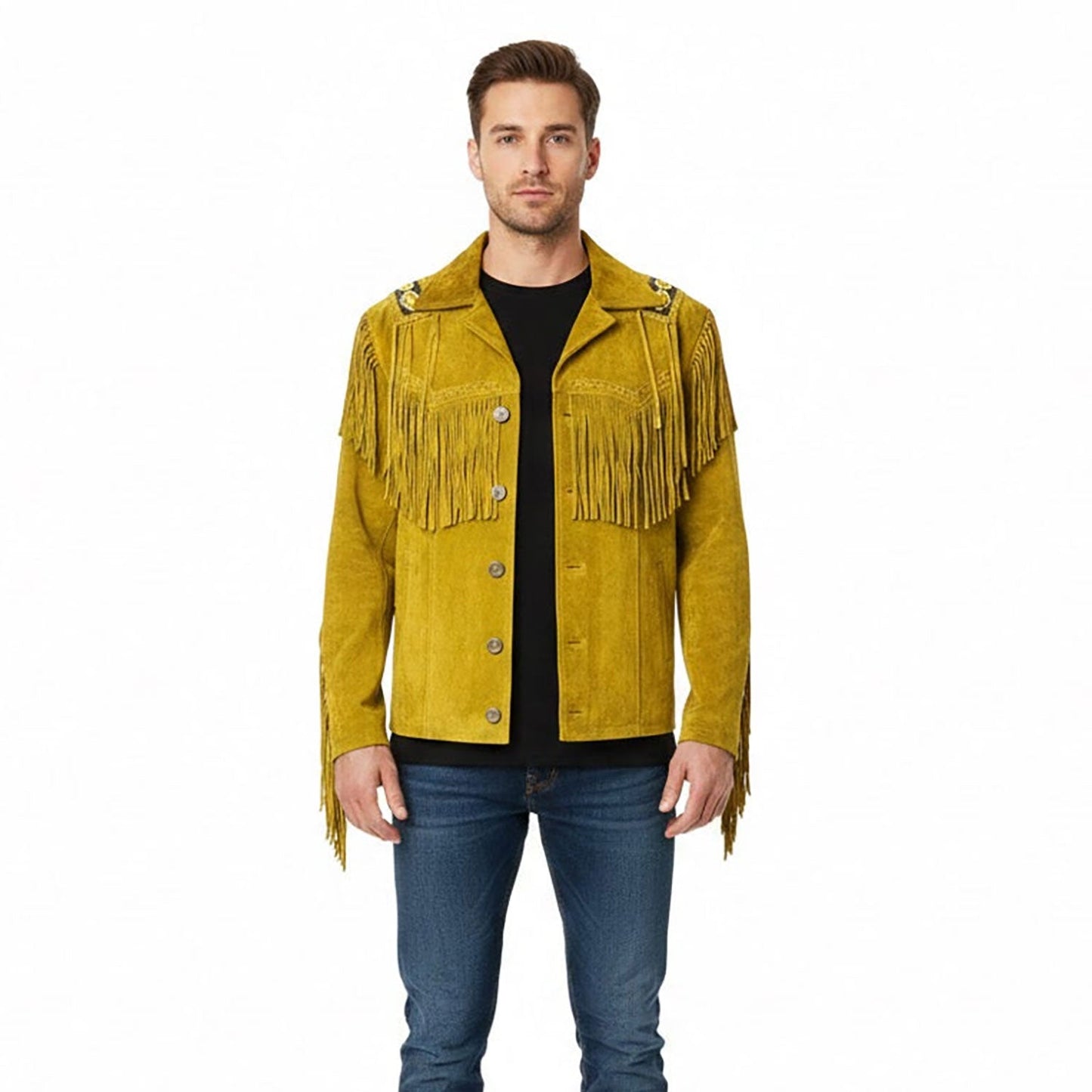 Tan Western Suede Leather Fringe Cowboy Jacket NLS-046