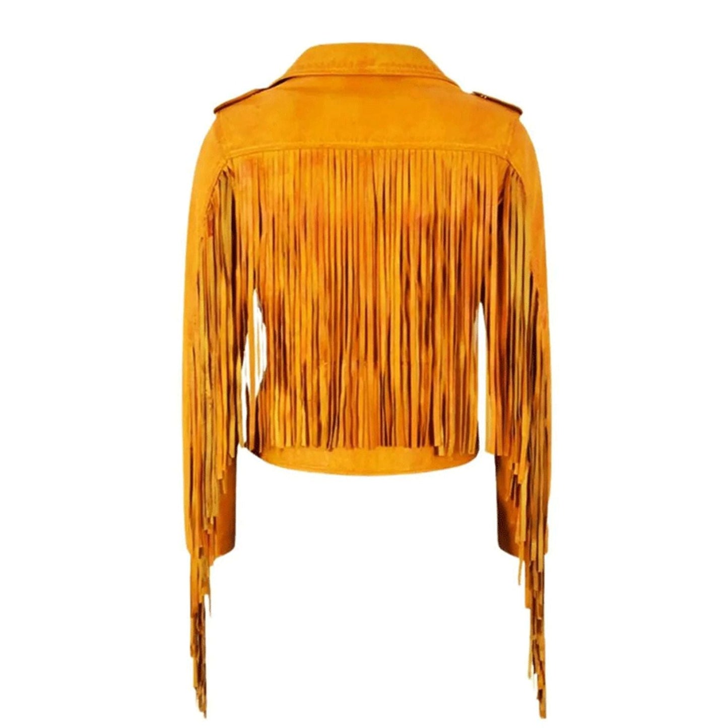 Tan Women’s Western Leather Fringe Biker Jacket NLS-001