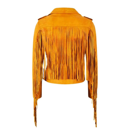 Tan Women’s Western Leather Fringe Biker Jacket NLS-001
