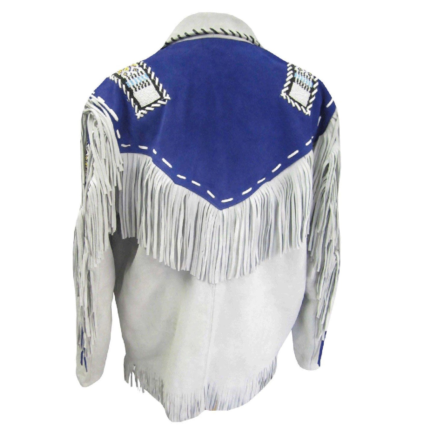 White Western Leather Fringe Beaded Leather Cowboy Jacket NLS-042