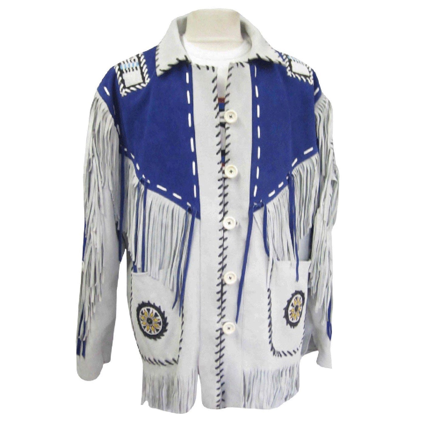 White Western Leather Fringe Beaded Leather Cowboy Jacket NLS-042