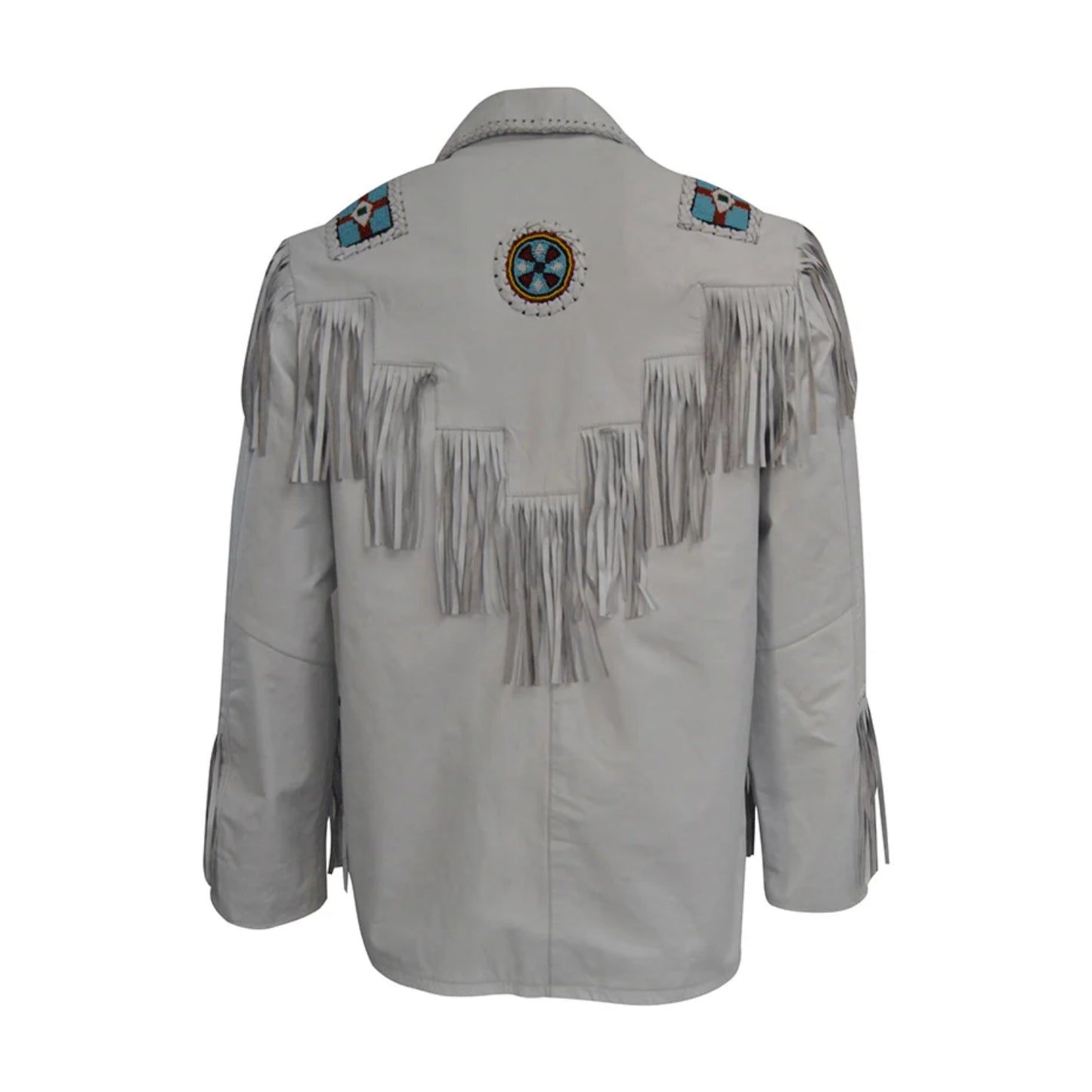 White Western Fringe Eagle Beaded Leather Cowboy Jacket NLS-043