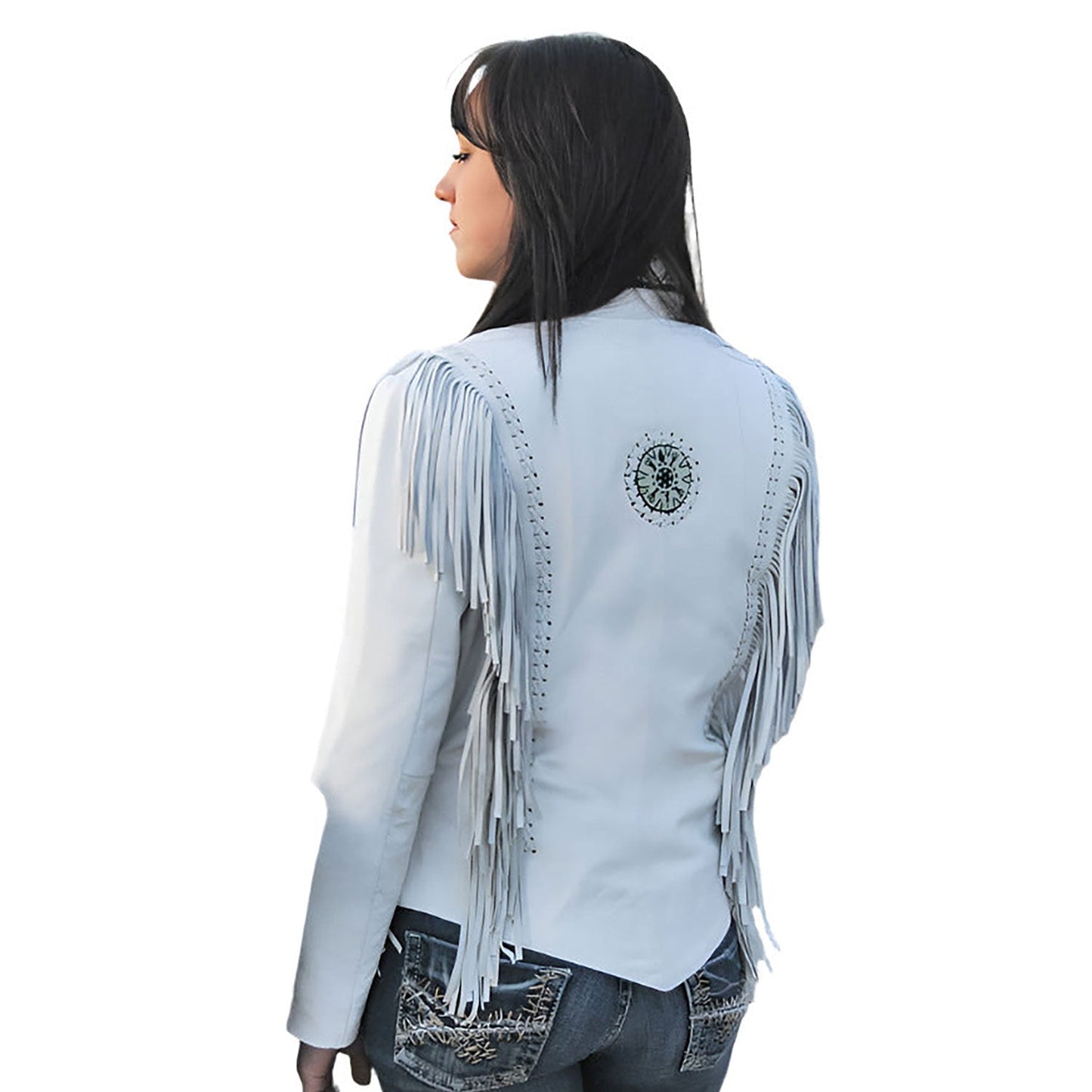 Beige Women’s Western Fringe Leather Jacket NLS-021