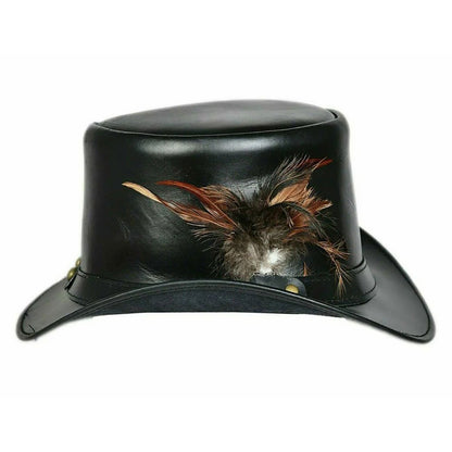 Women Marlow Leather Coachman Feather Accent Deadman Leather Hat NLS-256