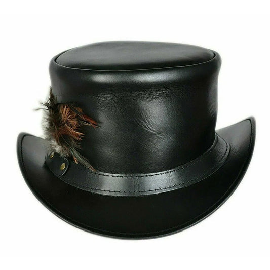Women Marlow Leather Coachman Feather Accent Deadman Leather Hat NLS-256