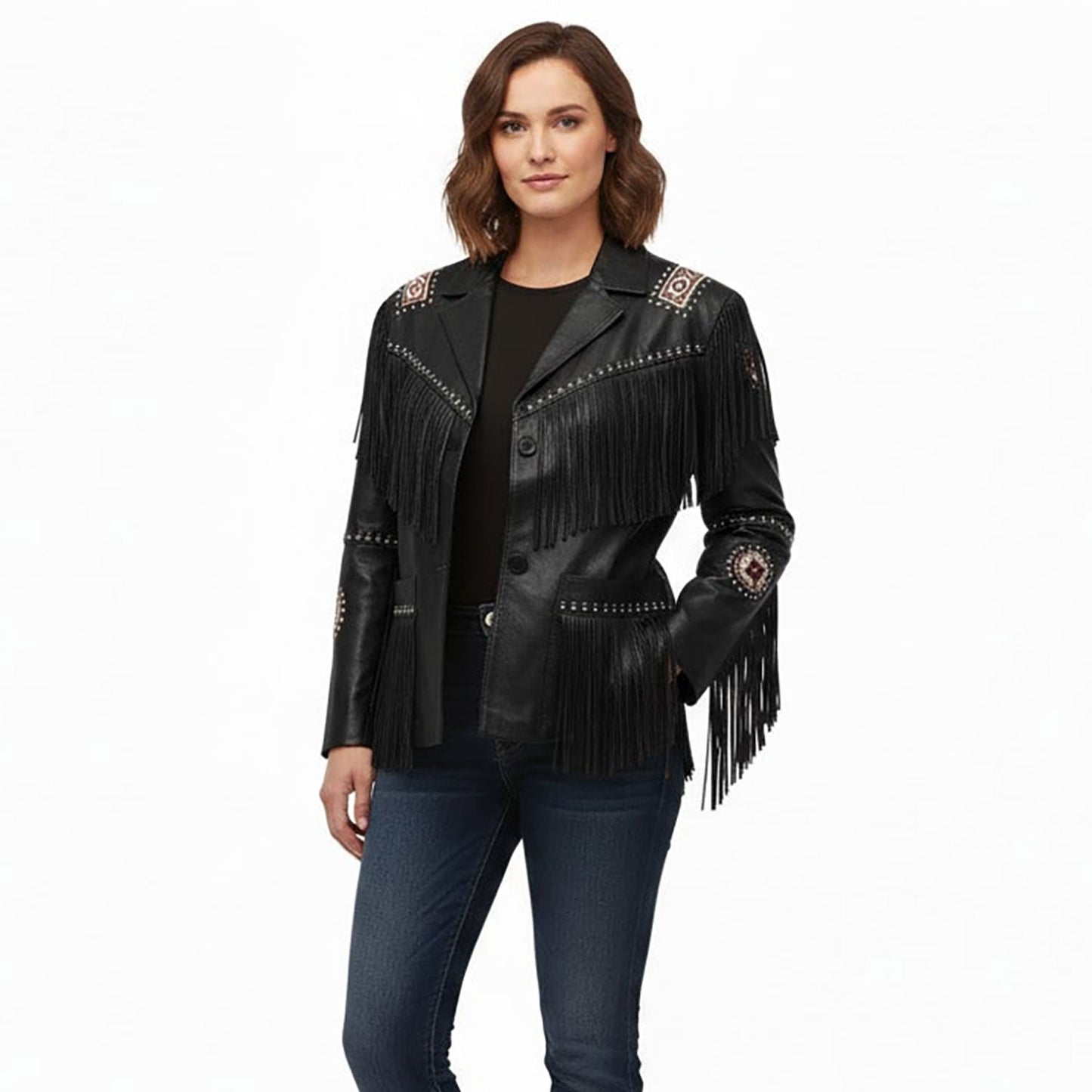 Women’s Western Fringe Leather Jacket NLS-009