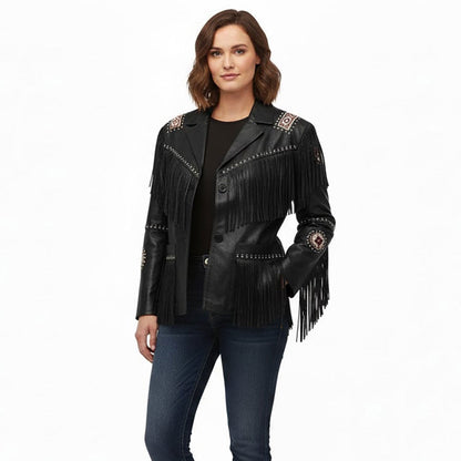 Women’s Western Fringe Leather Jacket NLS-009