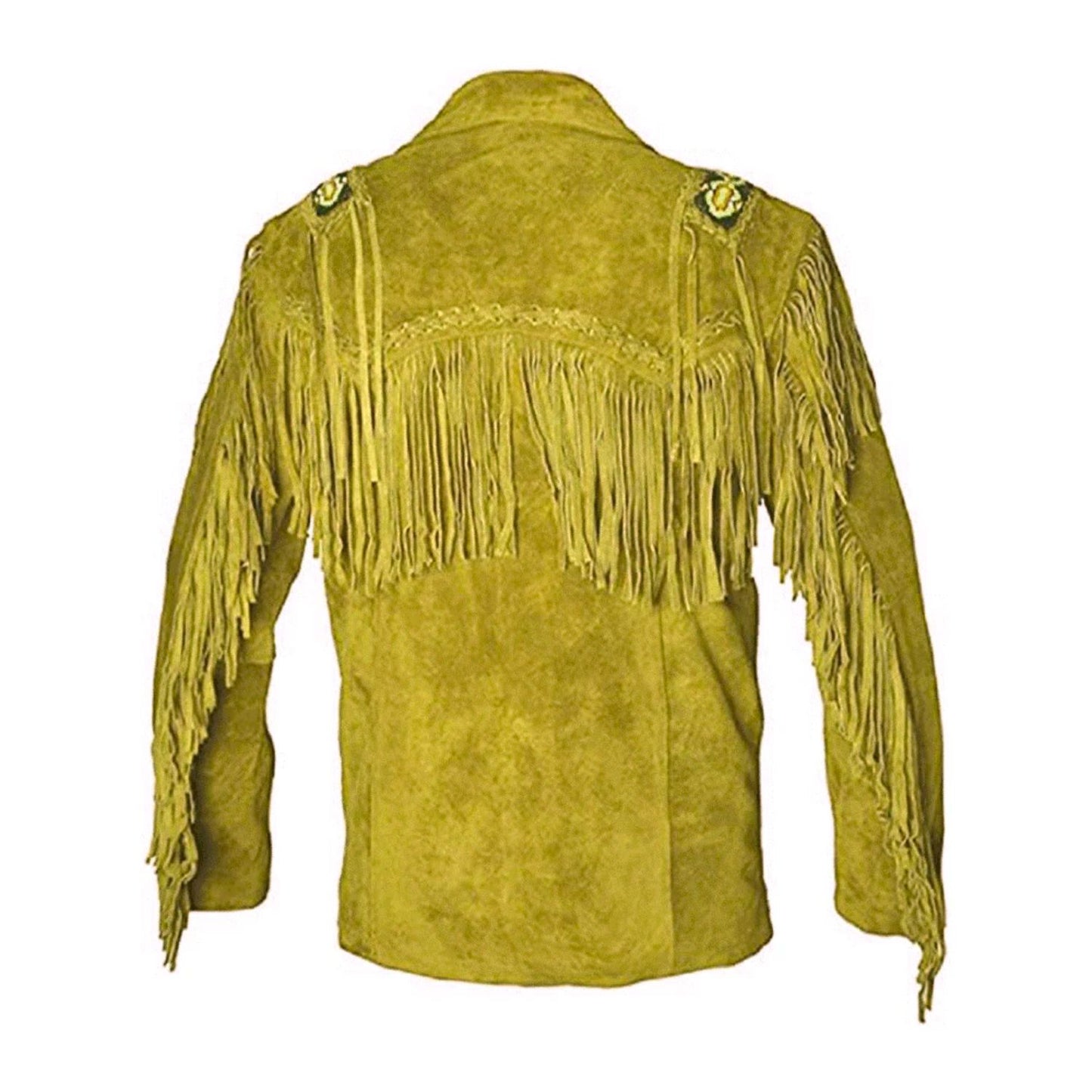 Green suede leather jacket with fringes - Native Leather Shop